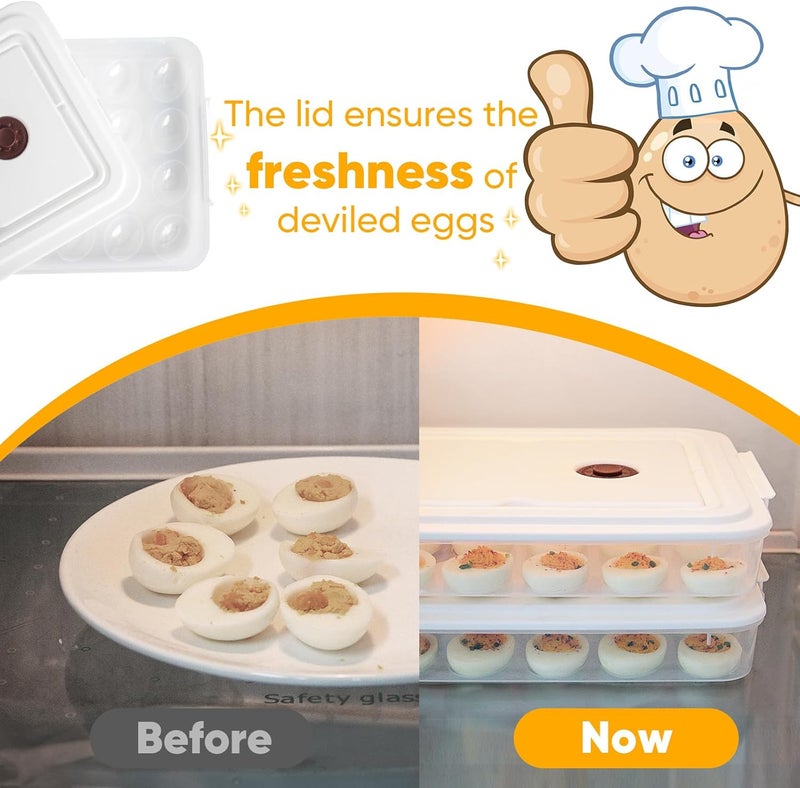 Newness Deviled Egg Containers with Lid, (Set of 2), Plastic Deviled Egg Carrier with Handle for 48 Eggs, Clear Storage Devil Egg Platter, Fridge Portable Egg Tray, Perfect for Picnic and Party - Image 4